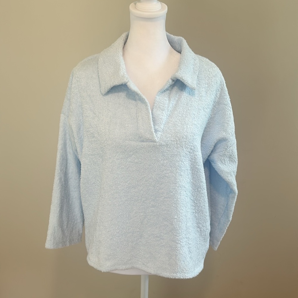 Tuckernuck Pomander Place Terry Cotton Collared Light Blue Pullover NWT Size XS - Picture 8 of 12